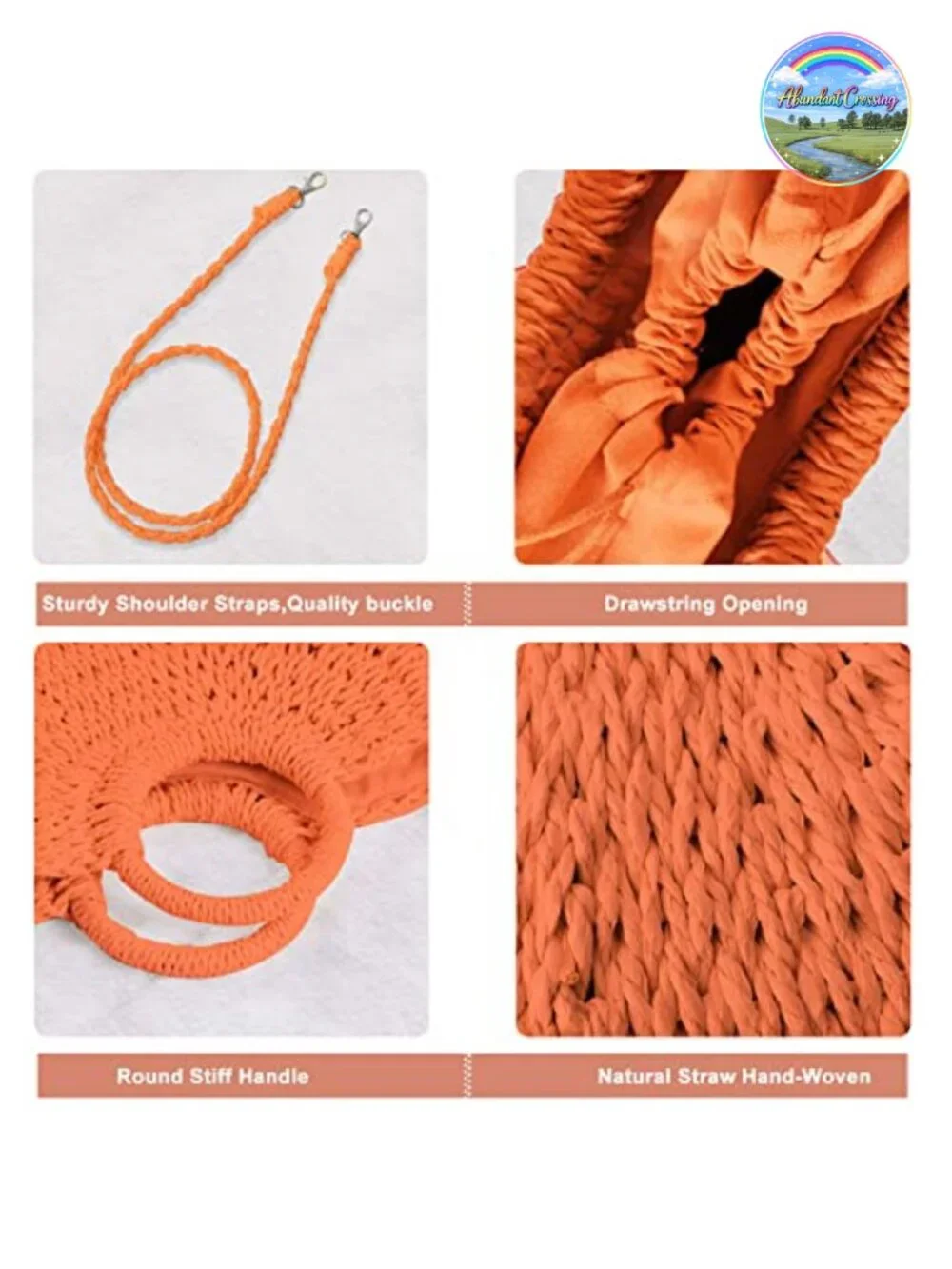 Handwoven Rattan Straw Semi-Circle Tote Beach Bag Summer Retro Shoulder